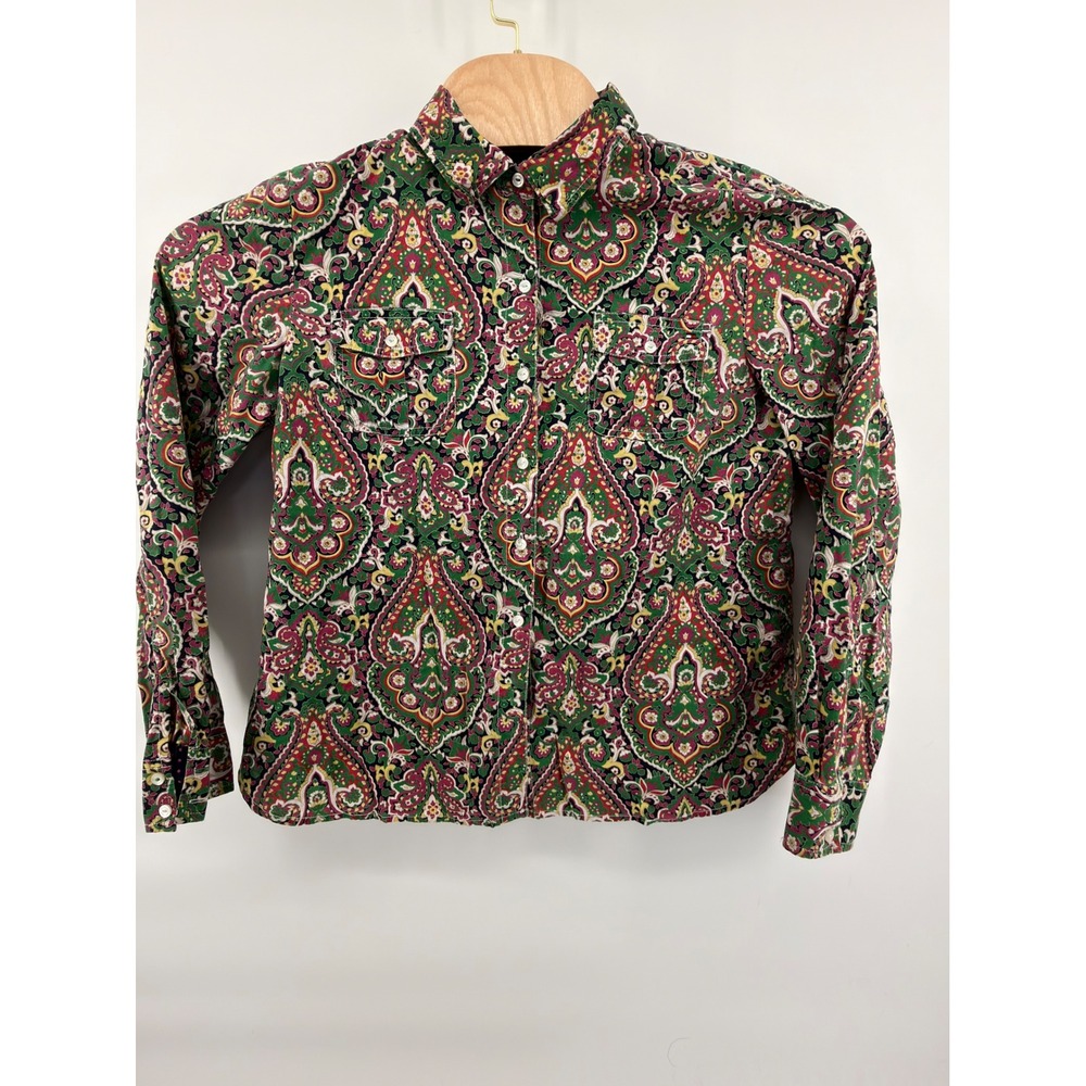 Tommy Hilfiger Women's XL Paisley Button Down Shirt 100% Cotton Long Sleeve Top